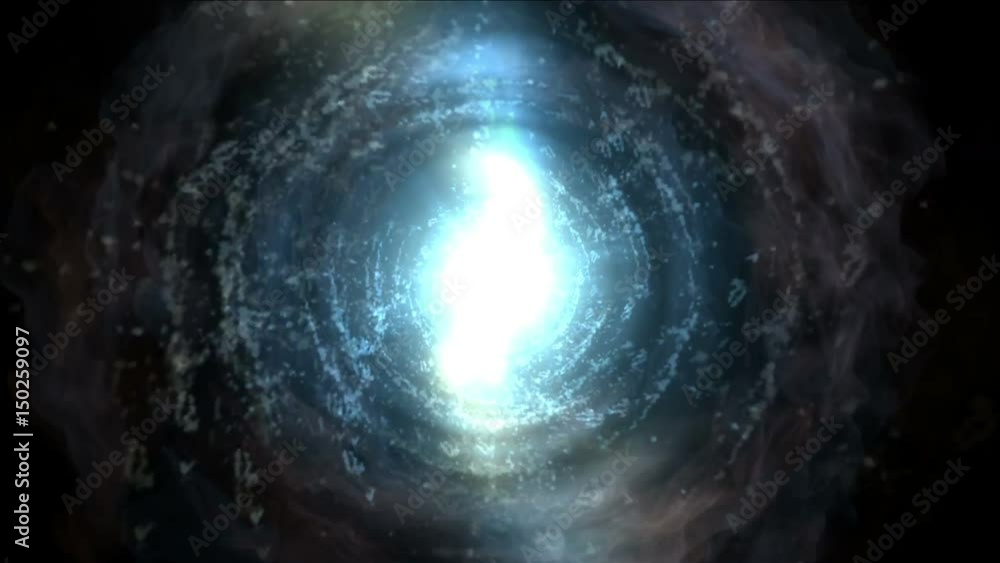 Wall mural 4k abstract energy vortex universe tunnel fireworks particle hole eddy travel background.
