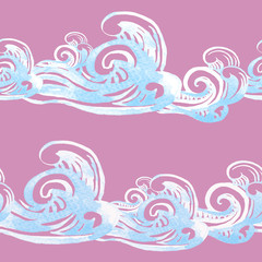Endless watercolor background, seamless pattern with swirls and waves of the sea.