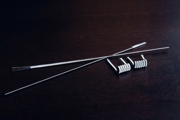Wire for winding the coil. Spiral for electronic evaporator and cigarette. Vape, vaping