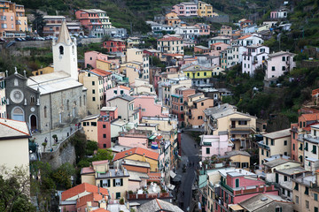 Fototapeta na wymiar picturesque town of Riomaggiore in Cinque Terre National park, Liguria region, Italy