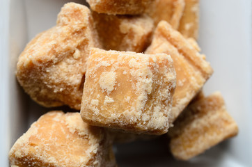 Fudge Pieces in White Dish Close Up