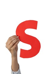 Businesswoman holding an alphabet s