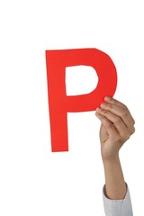 Businesswoman holding an alphabet p