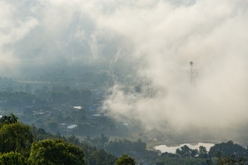 City in fog