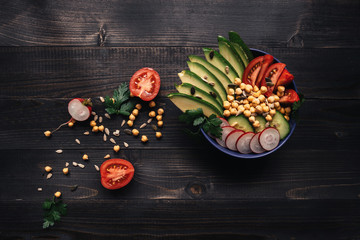 Healthy food concept. Healthy salad with chickpea and vegetables. Vegan food. Vegetarian diet