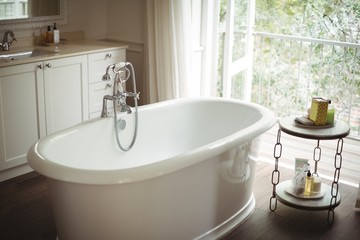 View of empty bathtub in bathroom