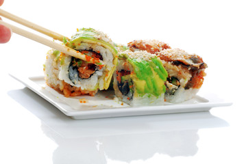 Sushi rolls with salmon