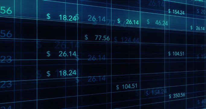 Digital computer financial data flickering on online spreadsheets