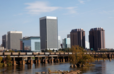 Fototapeta na wymiar Richmond, Virginia skyline with the James River in foreground.