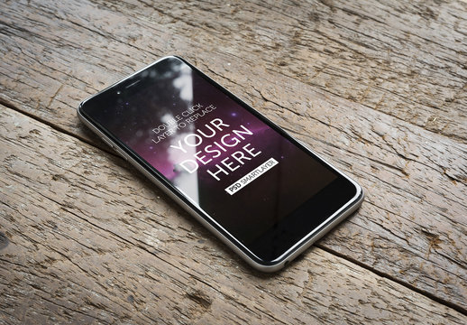 Smartphone on Wooden Background Mockup 1