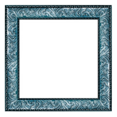 blue vintage picture and photo frame isolated on white background