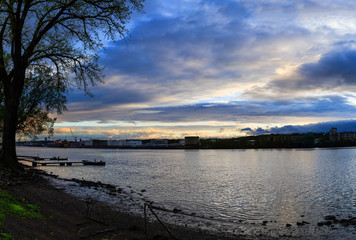 Hudson River view of Albany docks from Rennselaer NY at dusk