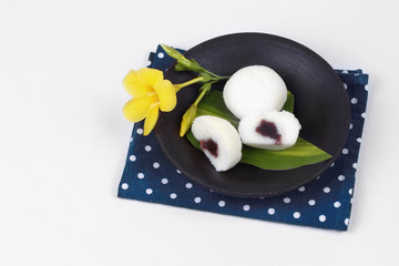 Japanese dessert ,Steamed rice flour cake fillin sweet red bean.