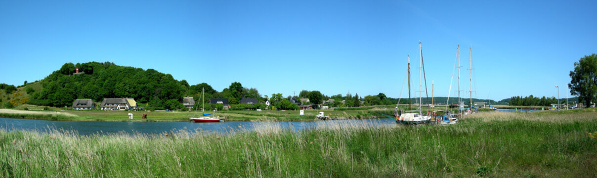 Panorama Hafen in Moritzdorf, Bollwerk, Baabe auf R&uuml;gen, Halbinsel M&ouml;nchgut