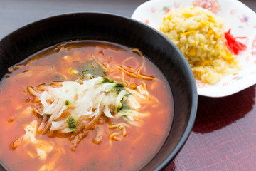 Japanese spicy ramen and fried rice