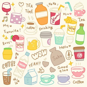 Set of Cute Beverages Doodle