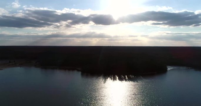 Lake bodom, Cinema 4k 160 degree pan aerial of bodom lake, on a sunny spring day, in Espoo, Finland