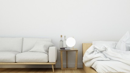 Fototapeta na wymiar The interior Bedroom space minimal design in apartment - 3D Rendering