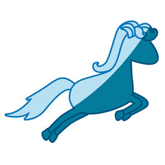 blue silhouette of cartoon faceless horse jumping vector illustration
