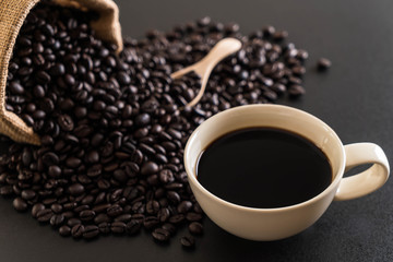 Coffee cup and beans