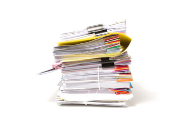 Stack of business papers isolated on white background