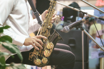 Fototapeta premium Musicians are using saxophone for live music.