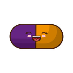kawaii medical capsule icon over white background. vector illustration