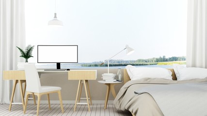 Bedroom space in hotel point of view nature - 3D Rendering