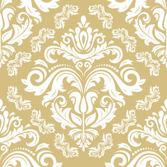Orient vector classic pattern. Seamless abstract background with repeating elements. Orient golden and white background