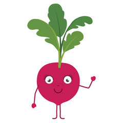 white background with cartoon of beet with leaves vector illustration