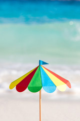 Two chairs and umbrella on tropical beach Similan Islands Thailand. Paper, handmade.