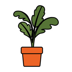 white background with beet plant in flower pot with thick contour vector illustration