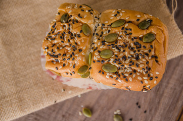 fresh bread and wheat on the wooden
