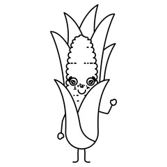 black silhouette of cartoon of corncob with leaves vector illustration