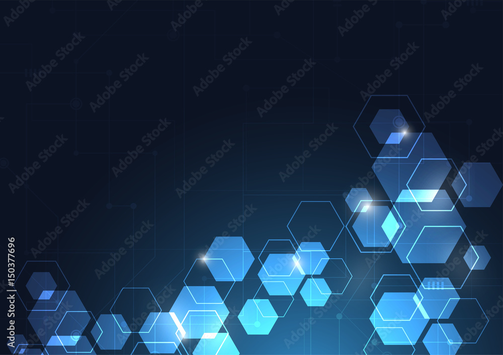 Sticker blue hexagonal abstract technology background. vector illustration