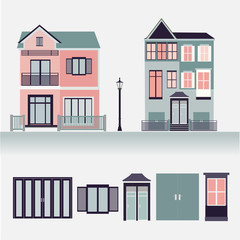Naklejka premium house exterior set icons vector illustration
