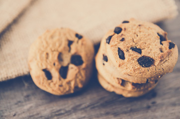  Chocolate chip cookies on old wooden table