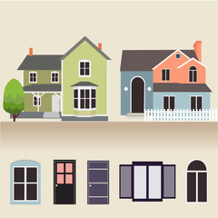 house exterior set icons vector illustration