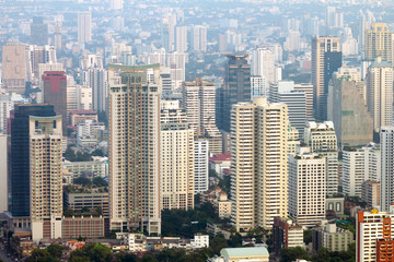 Fototapeta premium Bangkok Skyline, aerial view of capital in Thailand.