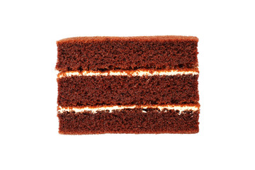 soft chocolate cake with white cream isolated on white