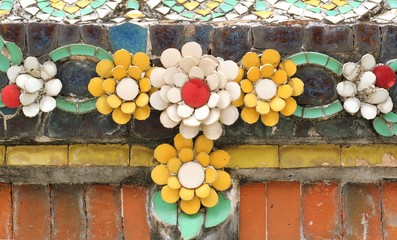 Old floral, ceramic in Wat Pho at Thailand