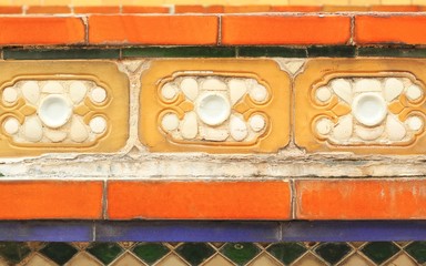 Old floral, ceramic in Wat Pho at Thailand