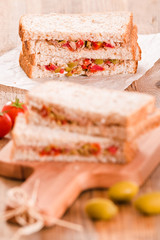 Tuna, olives and tomato sandwiches. 