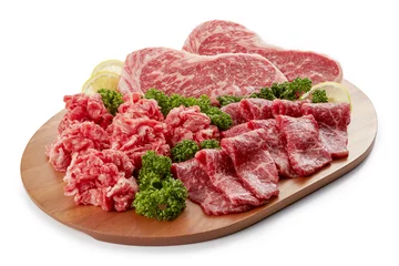 Foto op Plexiglas 国産牛肉　(ステーキ、焼肉、切り落とし) © funny face