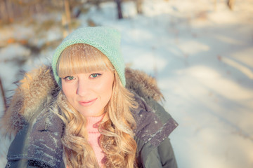 Outdoor portrait of pretty plus size model having fun.