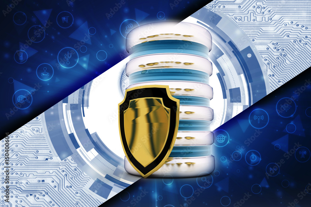 Poster 3d rendering database storage data base with protected shield