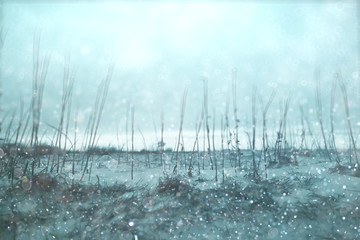 Winter background blurred snow field landscape