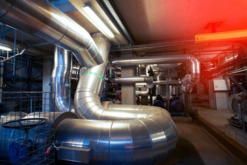 Industrial zone, Steel pipelines, valves, cables and walkways