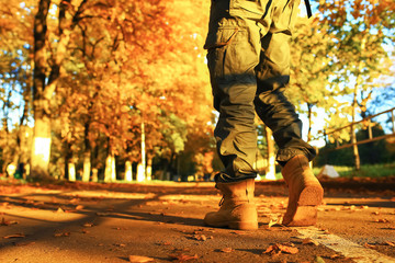 Walking along the path in the leaves