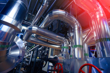 Industrial zone, Steel pipelines, valves, cables and walkways